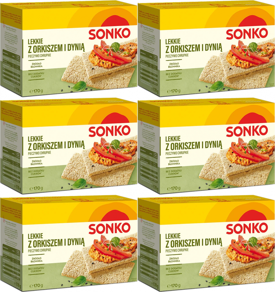 6x Pieczywo lekkie Sonko, z orkiszem i dynią, 170g
