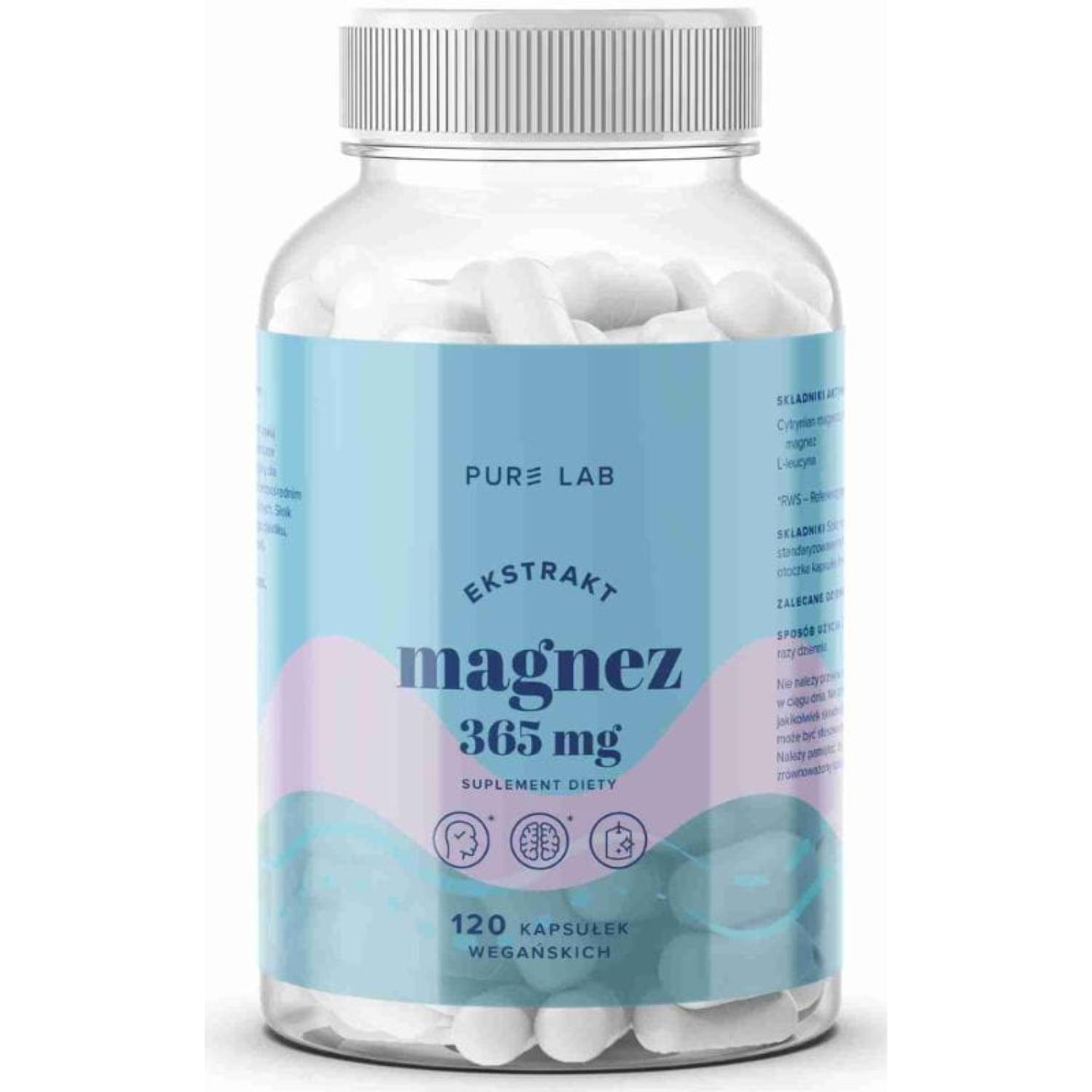 Aura herbals, pure lab ekstrakt magnez 365 mg, 120 kapsułek