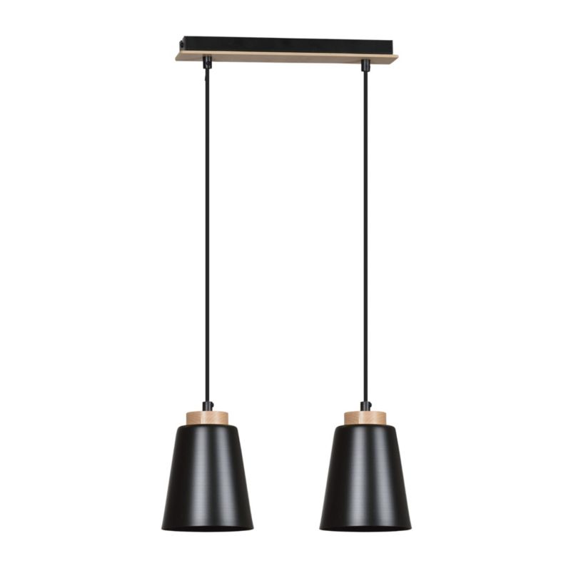 Lampa wisząca Emibig Bolero czarno-jasne drewno podwójna nad stół wyspę 2xE27 x 15W 1 szt.