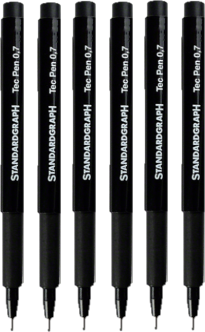 6x Pisak techniczny (rapidograf) Standardgraph, 0.7mm, czarny