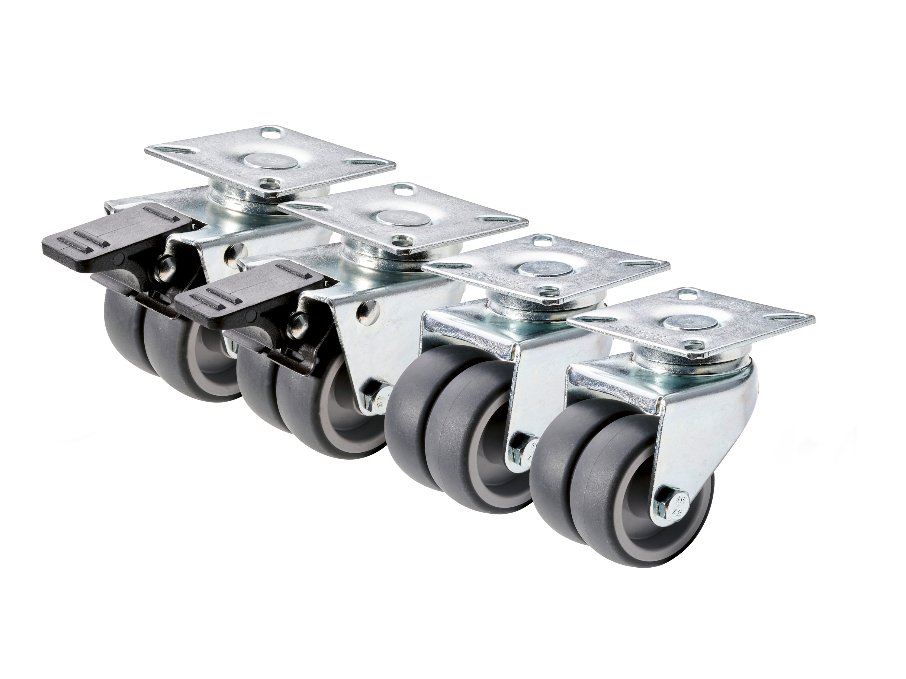 PARKSIDE Zestaw kółek z miękką powierzchnią (Kółka podwójne, 4 sztuki), kółka skrętne, średnica 50 mm, obciążenie 50 kg, blokada