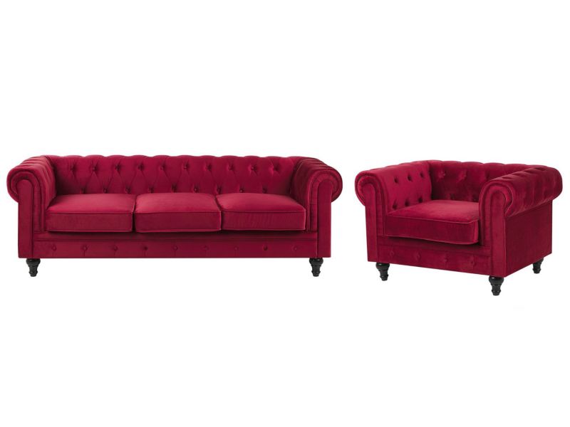 Komplet wypoczynkowy Chesterfield Welur Bordowy dla 4 osób 1 kpl