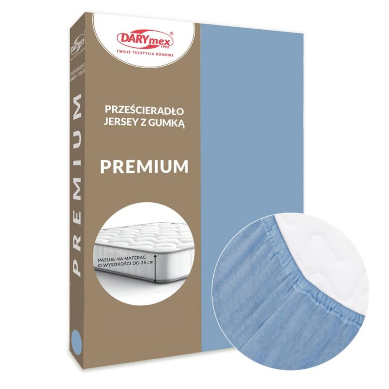 Prześcieradło jersey z gumką Darymex 90x200 kolor niebieski PREMIUM 1 szt.