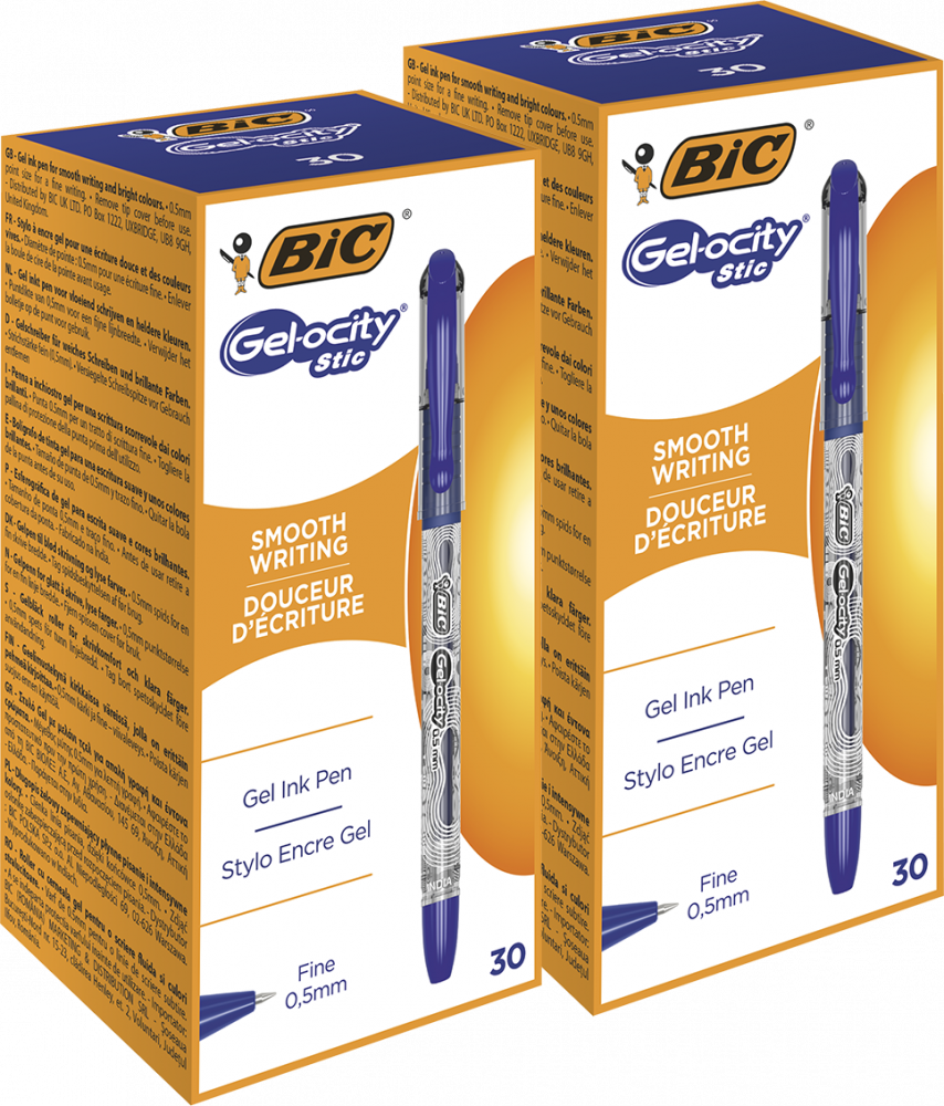 2x Długopis żelowy Bic Gel-ocity Stic, 0.5mm, 30 sztuk, niebieski