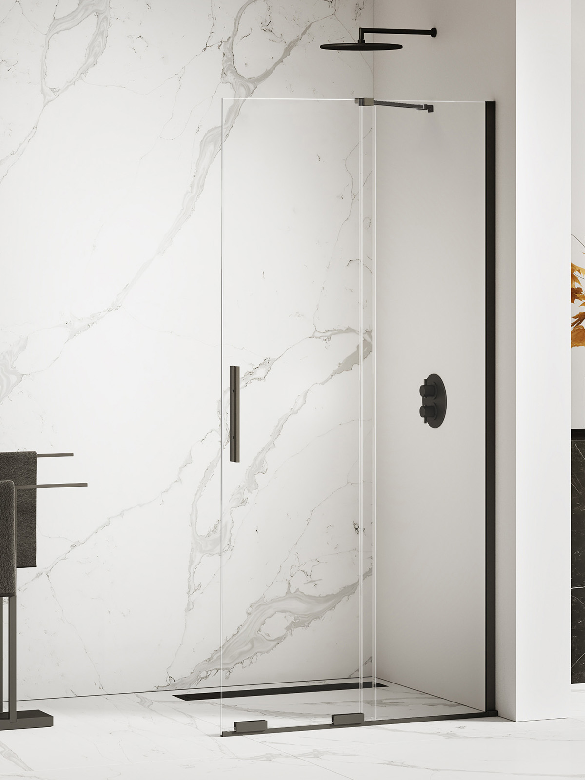 New Trendy Smart Black ścianka prysznicowa walk-in 90 cm czarny mat/szkło przezroczyste EXK-4190-WU