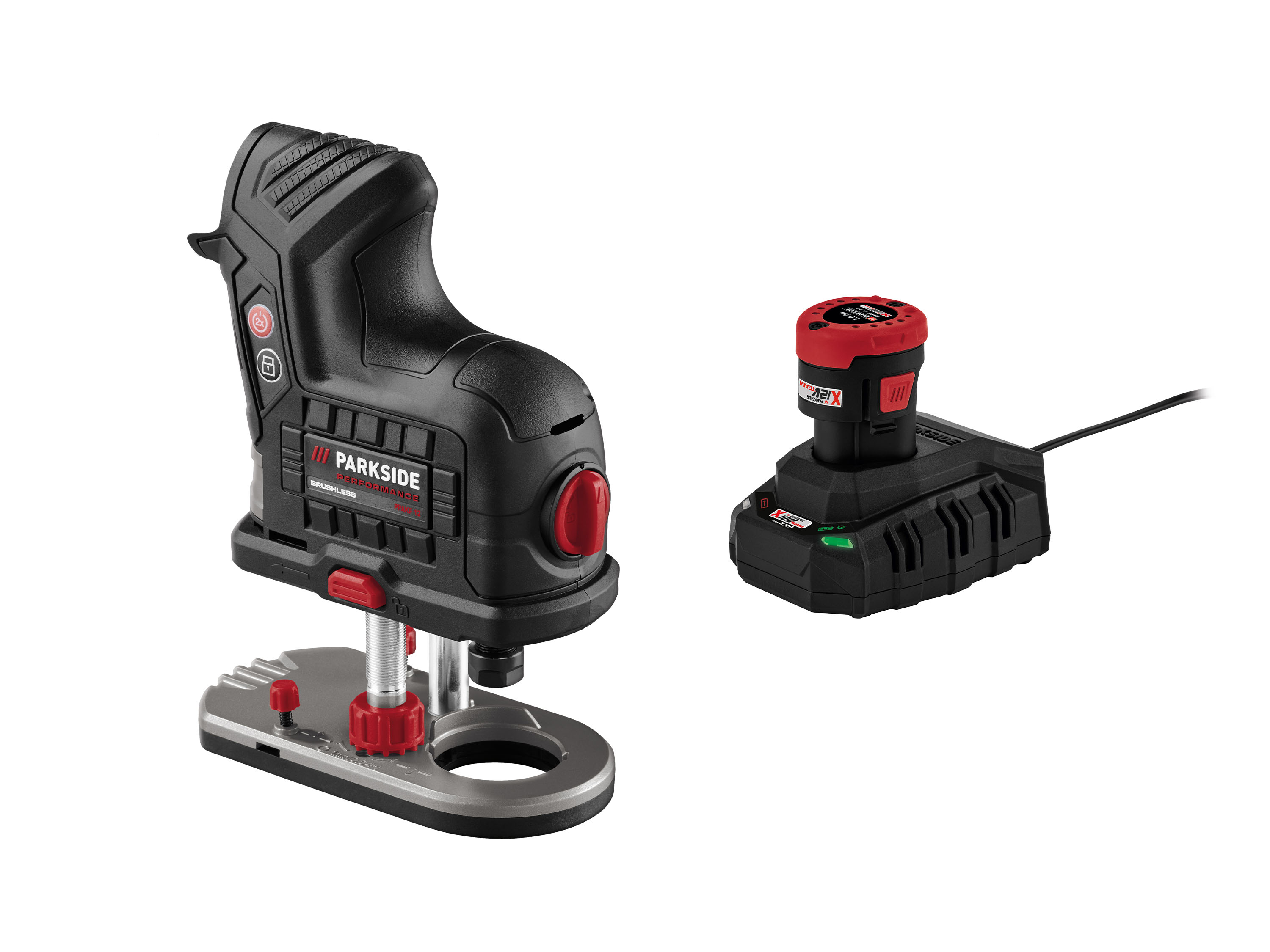 PARKSIDE PERFORMANCE Zestaw Akumulatorowa frezarka krawędziowa 12 V z akumulatorem 2 Ah, ładowarką 2,4 A, 6-częściowym zestawem frezów