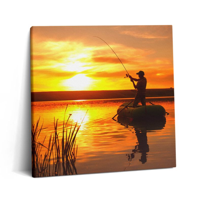 Obraz na płótnie Wallfluent 60x60 cm Wędkarz i zachód słońca 1 szt.