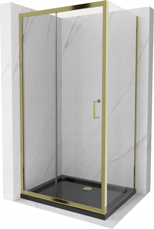 Kabina prysznicowa Mexen Apia rozsuwana 120 x 80 cm transparent złota + brodzik Flat czarny