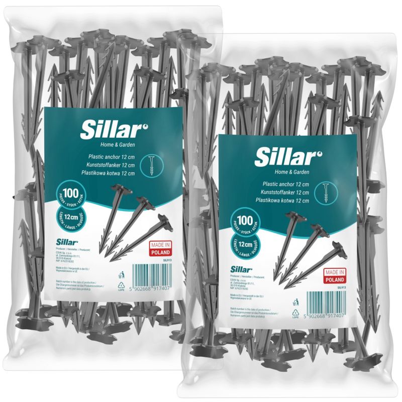 Szpilki do agrotkaniny, Sillar, plastikowe, wbijane do ziemi, 12cm, 200szt
