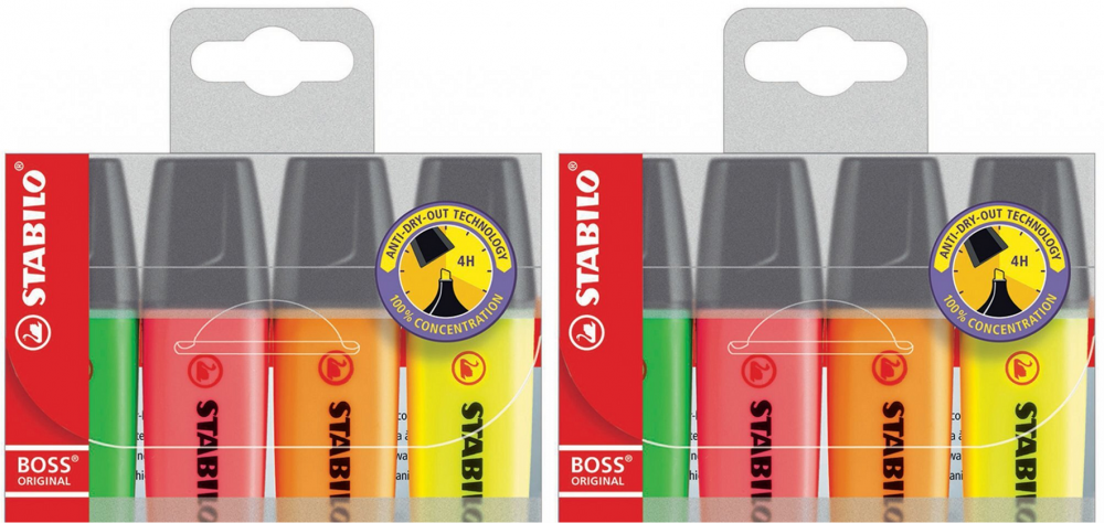 2x zakreślacz Stabilo Boss Original, ścięta, 4 sztuki, mix kolorów