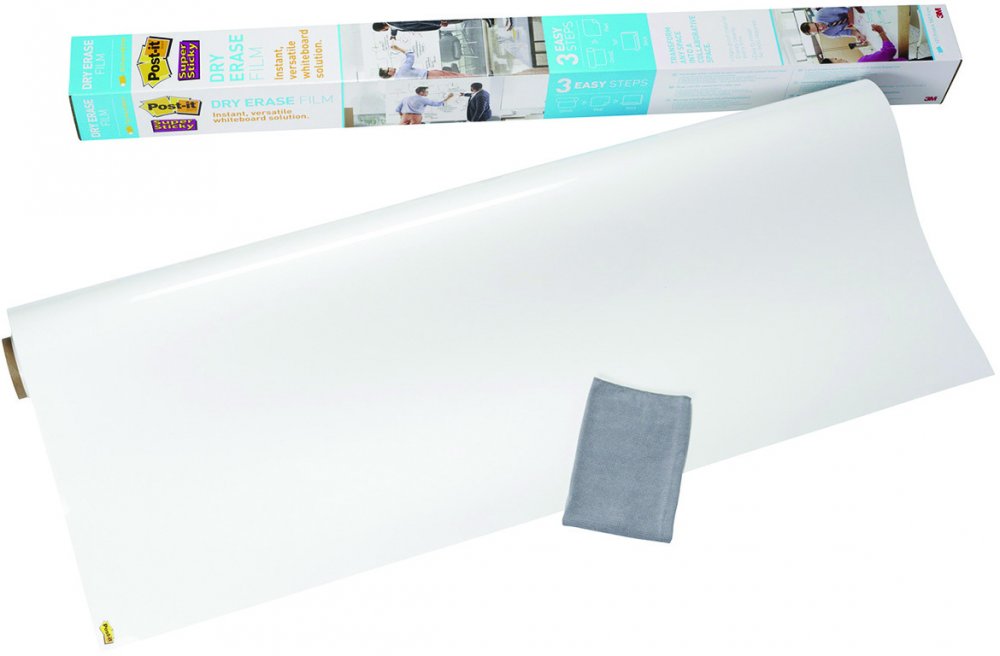 Folia suchościeralna Post-it Super Sticky, w rolce, 122x183cm, ściereczka w zestawie do montażu i czyszczenia