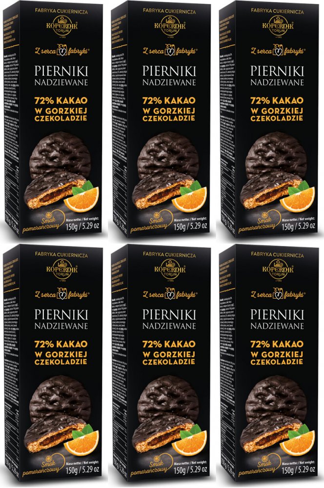 6x Pierniki Kopernik, nadziewane o smaku pomarańczowym w czekoladzie, 150g
