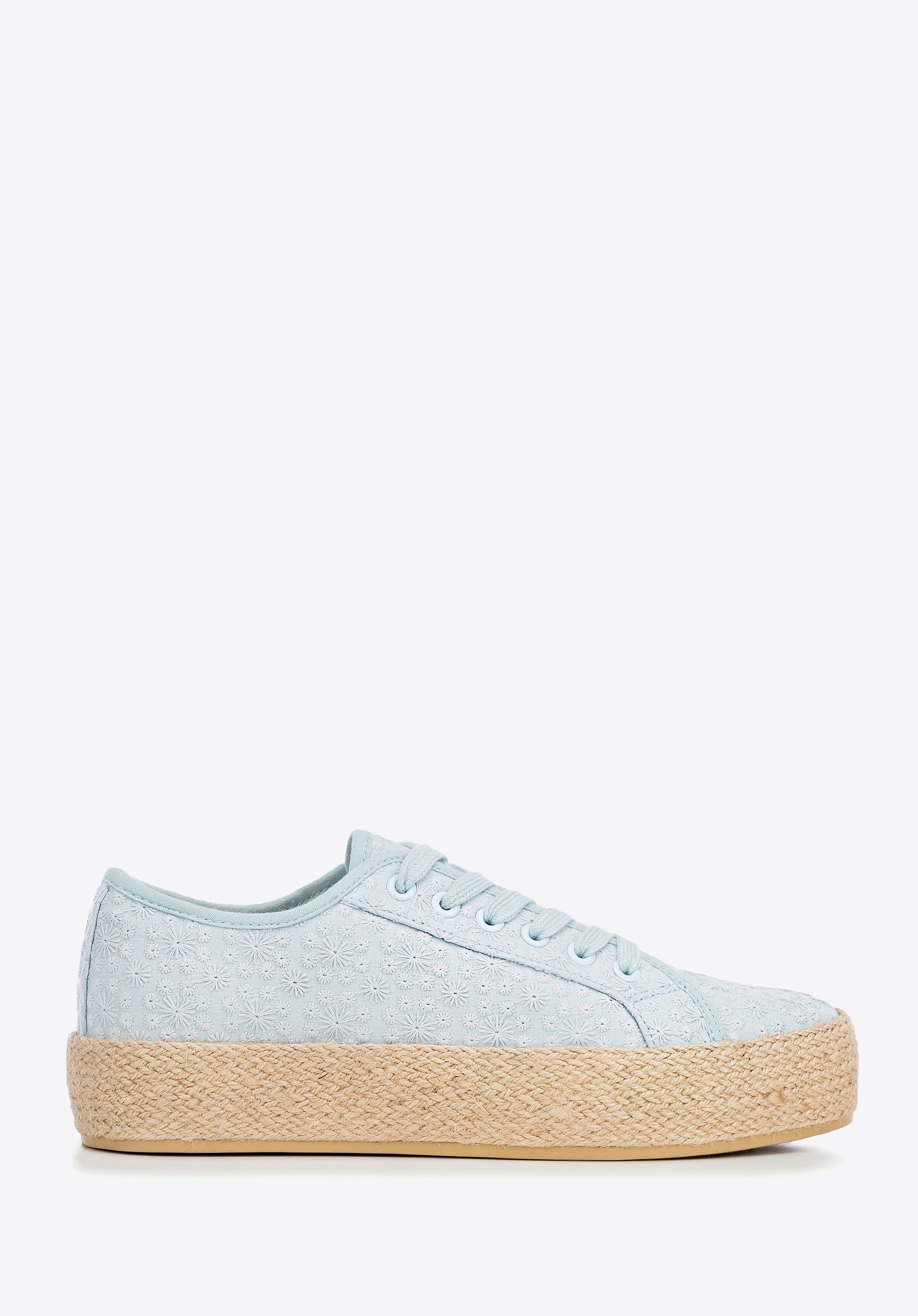 Damskie sneakersy na słomkowej podeszwie niebieskie