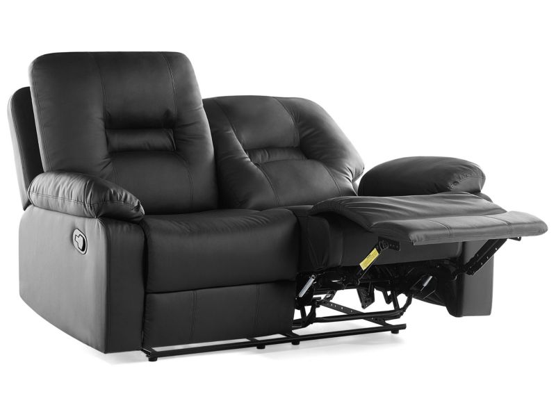 Sofa z manualną funkcją relaksu 2-osobowa ekoskóra czarna Bergen 1 szt.
