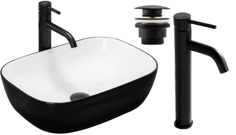 Umywalka nablatowa GTM Design Belinda M7 Czarna z baterią w zestawie 1 szt.