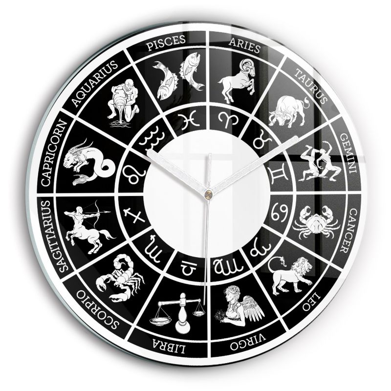 Zegar szklany białe wskazówki Wallfluent fi30 cm Zodiakalny 1 szt.
