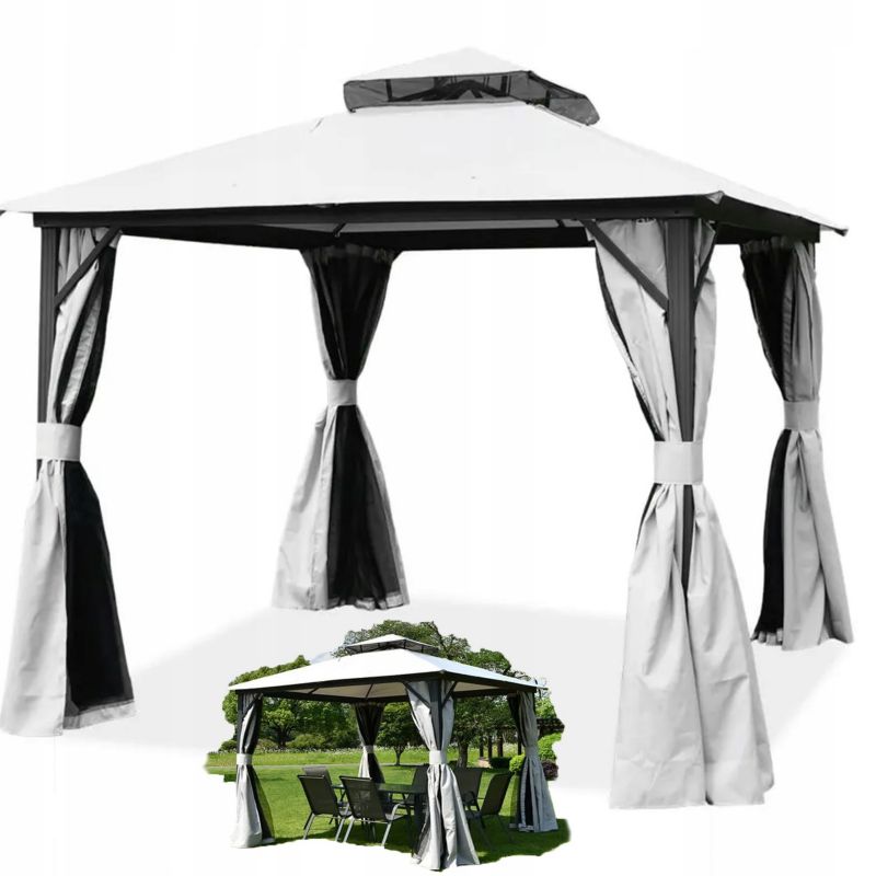 Pawilon ogrodowy Hardmaister z moskitierą i zasłonami VANCOUVER 4x4 Light Grey 1 szt