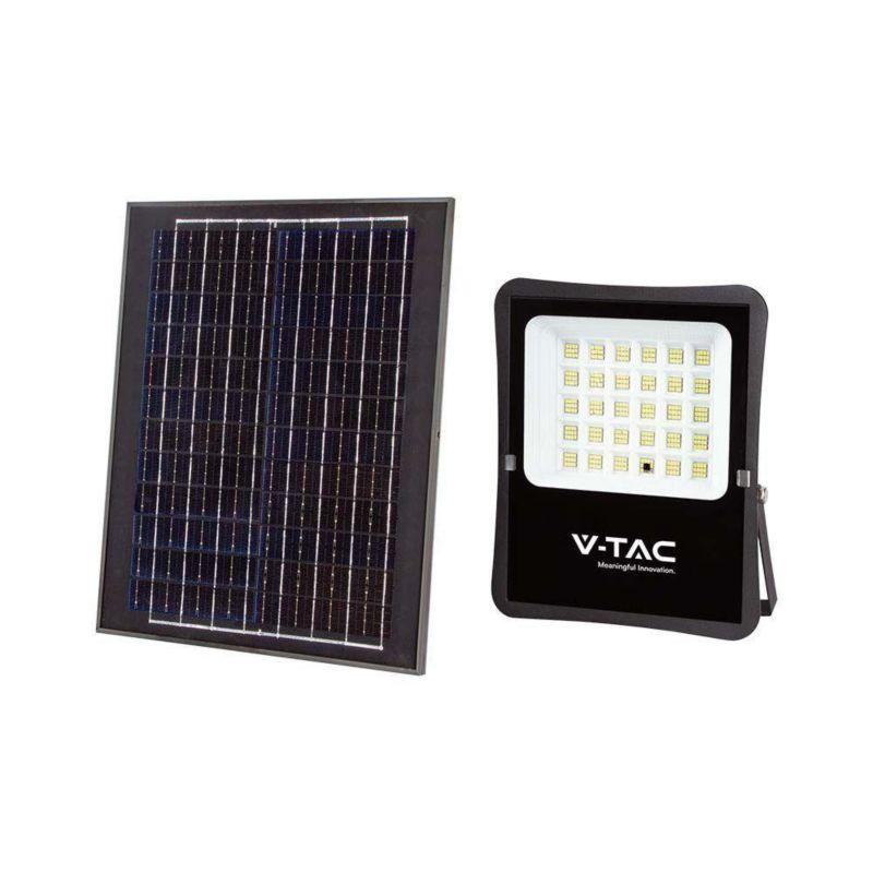 Naświetlacz solarny LED V-TAC czarny LED 20W 6400K 2400lm z pilotem IP65 wym: 25,5 x 31 x 5 cm aluminium - 1 szt.