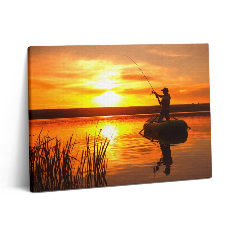 Obraz na płótnie Wallfluent 80x60 cm Wędkarz i zachód słońca 1 szt.
