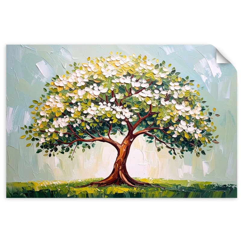 Naklejka na ścianę do salonu sypialni Feeby 3D Zielone Kwitnące Drzewo Życia Kwiaty 100x70cm 1szt