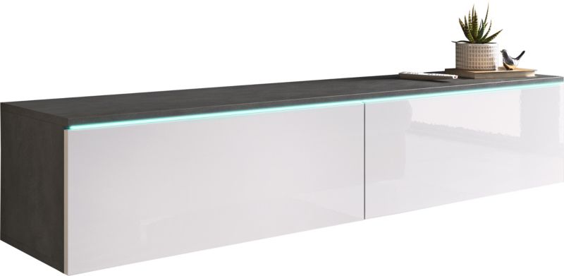 Szafka RTV MINIO go for it DONNA 140 cm matera/biały połysk z oświetleniem LED, 1 szt.