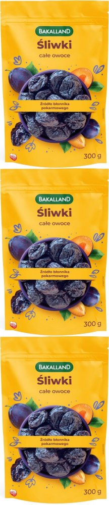 3x Śliwki suszone całe owoce Bakalland, 300g