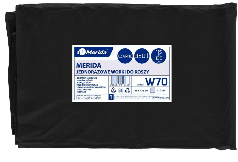 Worki na śmieci Merida W70, na odpady zmieszane, 350l, 10 sztuk, czarny