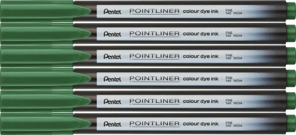6x Cienkopis Pentel Pointliner Colour, butelkowa zieleń