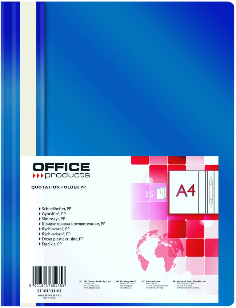Skoroszyt plastikowy bez oczek Office Products, A4, do 200 kartek, granatowy