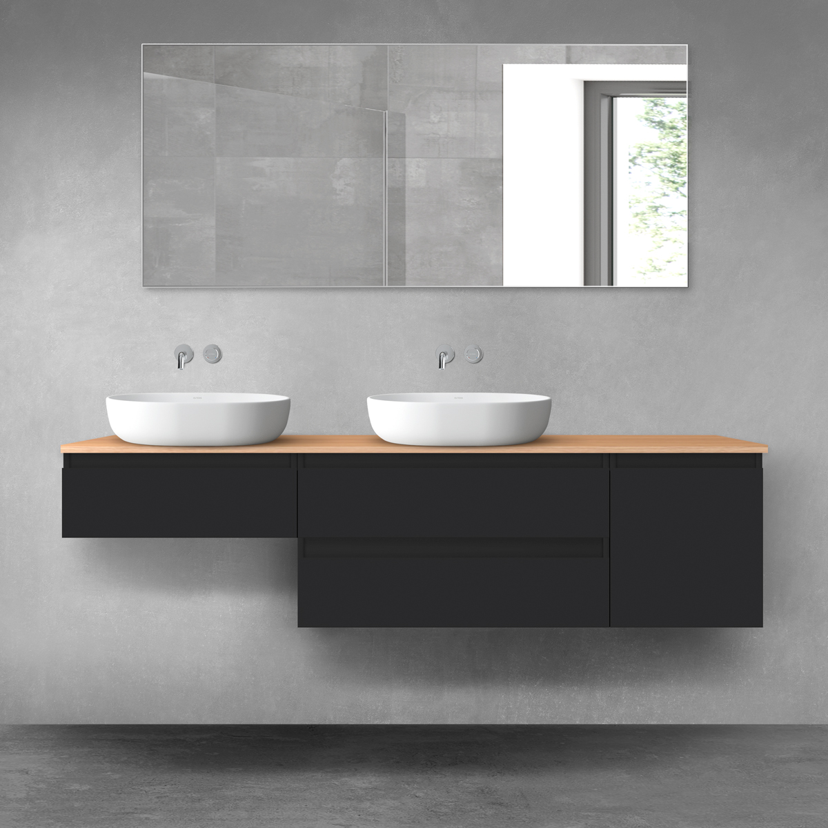 Oltens Vernal zestaw mebli łazienkowych 180 cm z blatem czarny mat/dąb 68523300 - Wysyłka w 24h