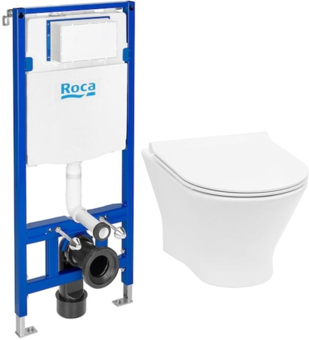 Zestaw Roca Nexo miska WC wisząca Rimless z deską wolnopadająca slim biała i stelaż podtynkowy do WC Duplo One (A34H64L000, A890070020 ...