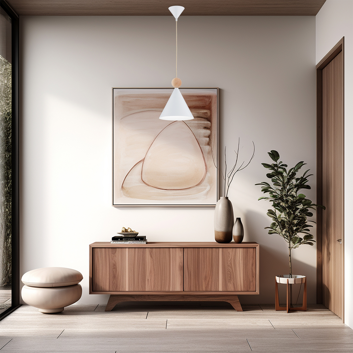 Argon Kegel lampa wisząca 1x15 W biała-drewno 8629
