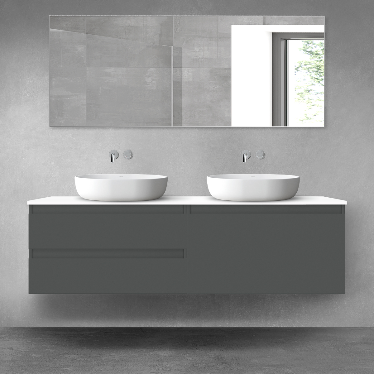 Oltens Vernal zestaw mebli łazienkowych 160 cm z blatem grafit mat/biały połysk 68365400 - Wysyłka w 24h