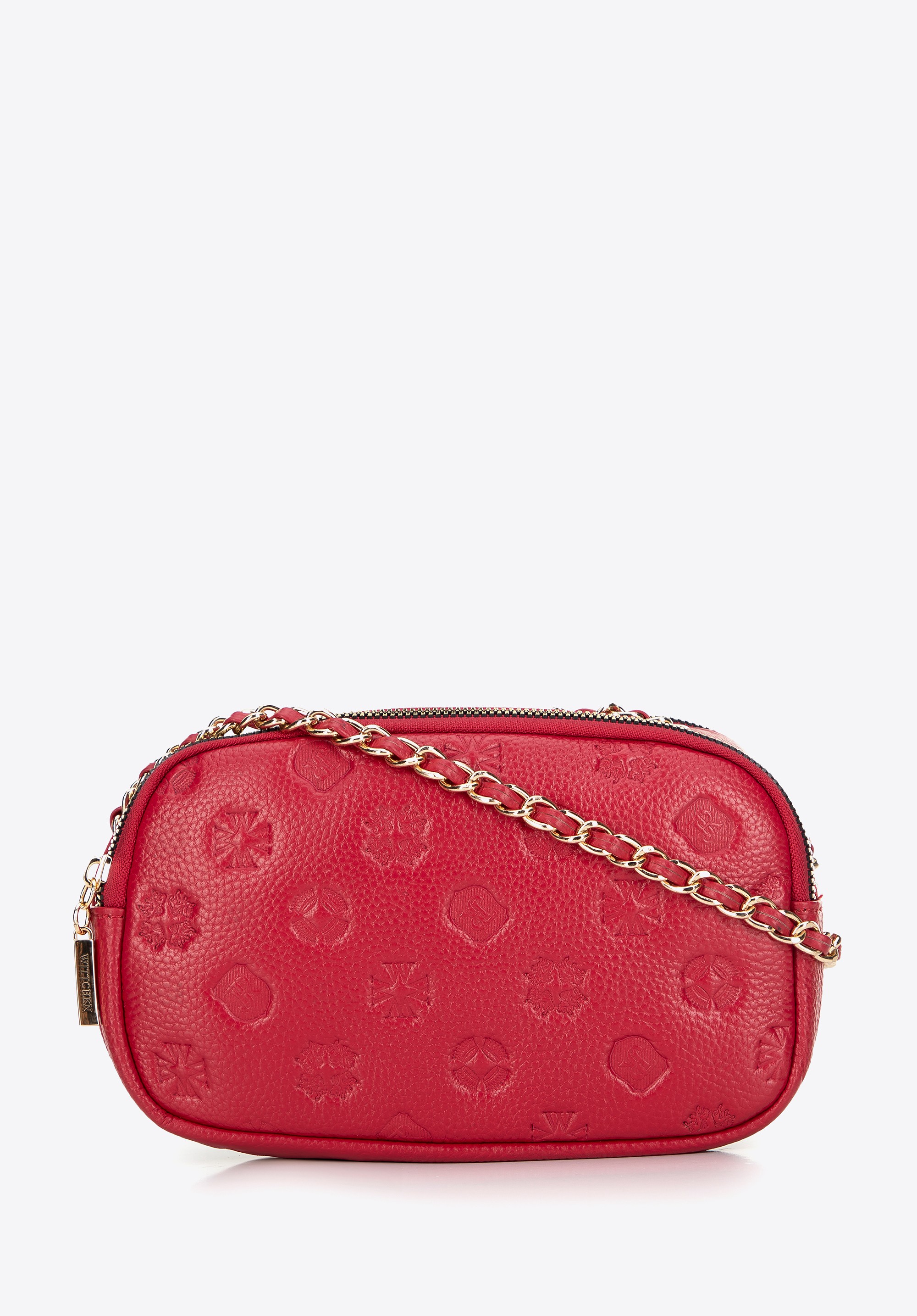 Damska crossbody ze skóry na łańcuszku malinowa