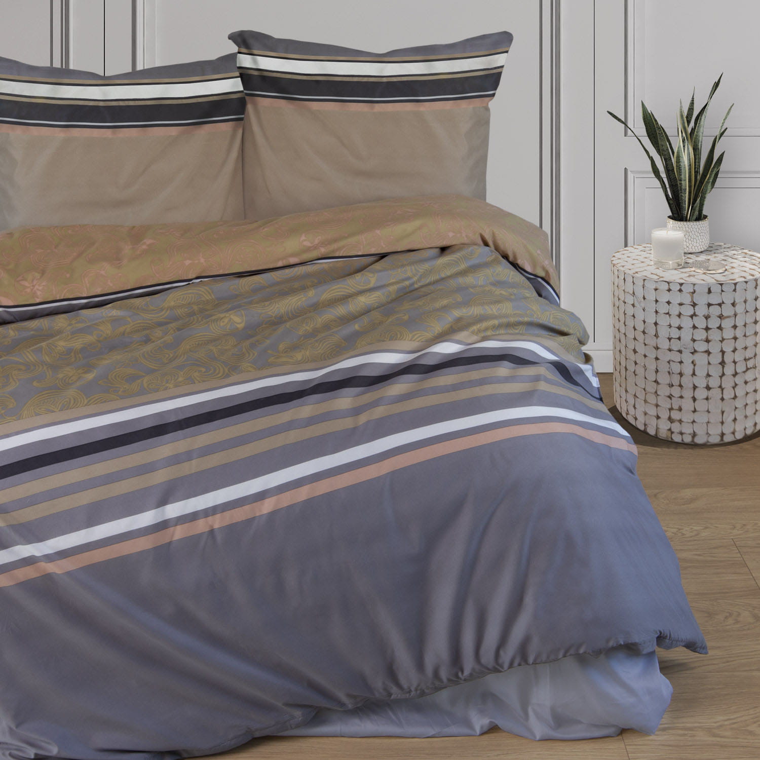 Komplet pościeli mikrofibra 220x200 stylowe pasy