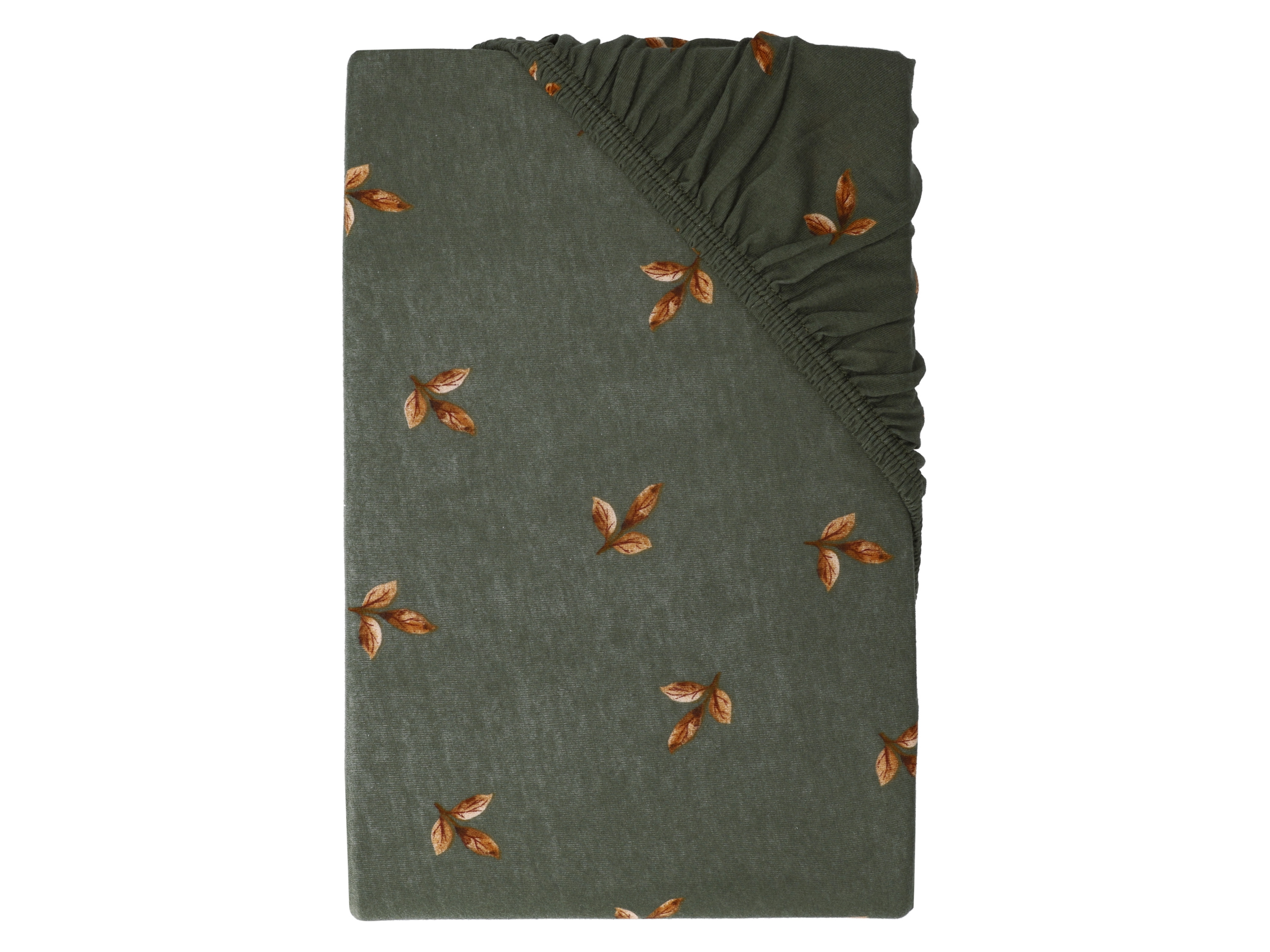 Livarno home Prześcieradło z bawełną z gumką, 90-100 x 200 cm Liście/zielony