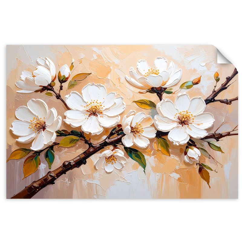 Plakaty samoprzylepne do salonu sypialni Feeby Kremowe Kwiaty imitacja farby olejnej 90x60cm 1szt