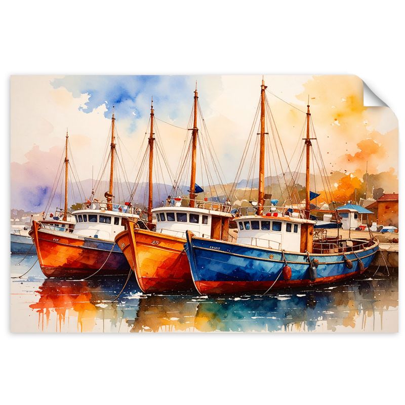 Naklejka na ścianę Feeby Kolorowe Łodzie Statki w porcie 30x20cm 1szt