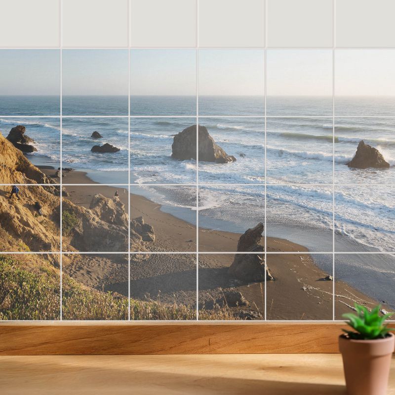 Naklejki na kafelki Wallfluent 10x10 cm Plaża z kamieniami i falami samoprzylepna folia 24 szt.