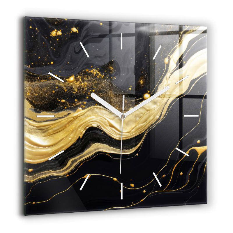 Zegar szklany białe wskazówki Wallfluent 60x60 cm Złoty marmur 1 szt.