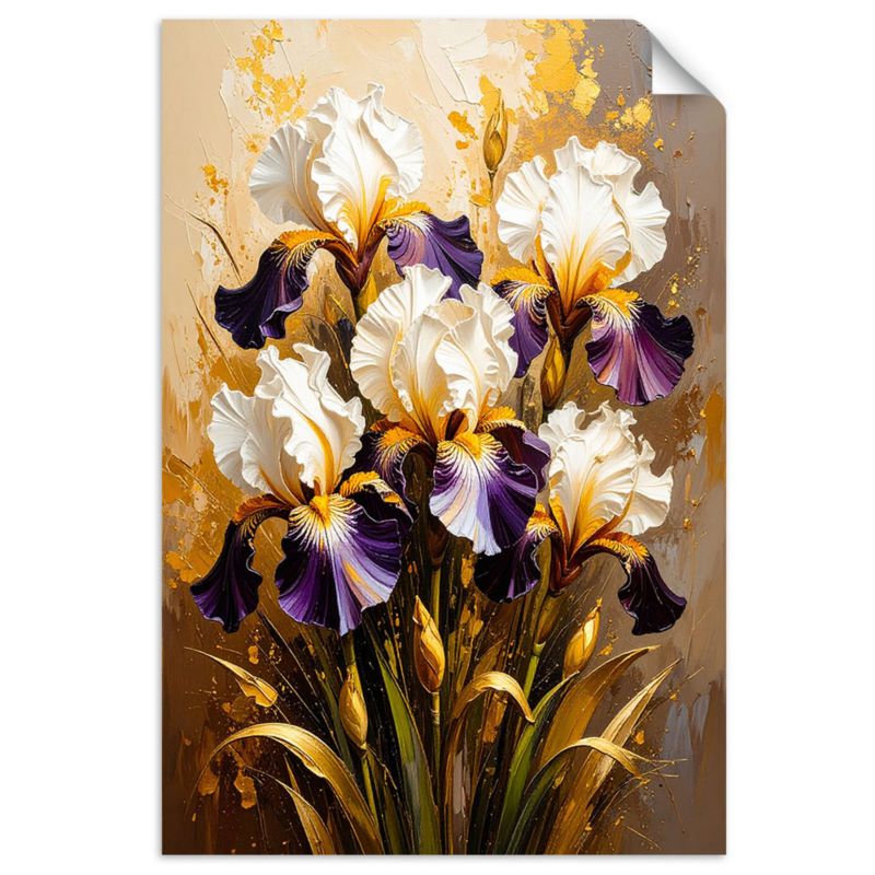 Plakaty samoprzylepne do salonu sypialni Feeby Irysy Kwiaty na beżowym tle 90x130cm 1szt