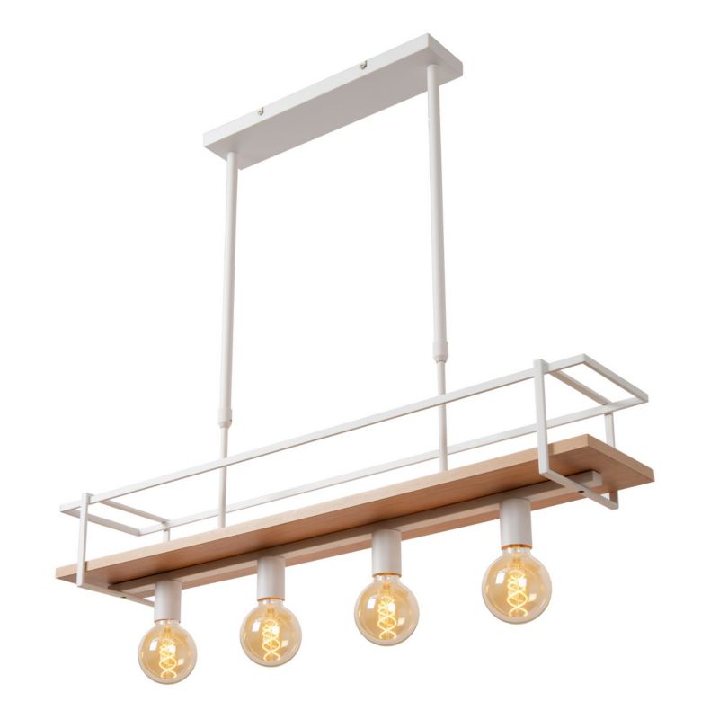 Lampa wisząca Lucide Milonga 1767 biała jasne drewno industrialna 4xE27 x 40W 1 szt.