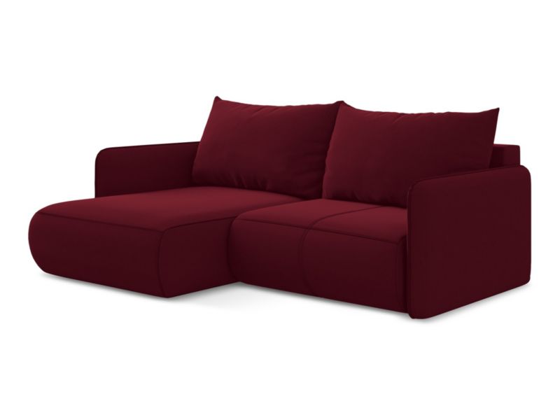 Narożnik lewostronny z funkcją spania Makamii Nanea z tkaniny welwetowej 207x148 cm burgundowy 1 szt.