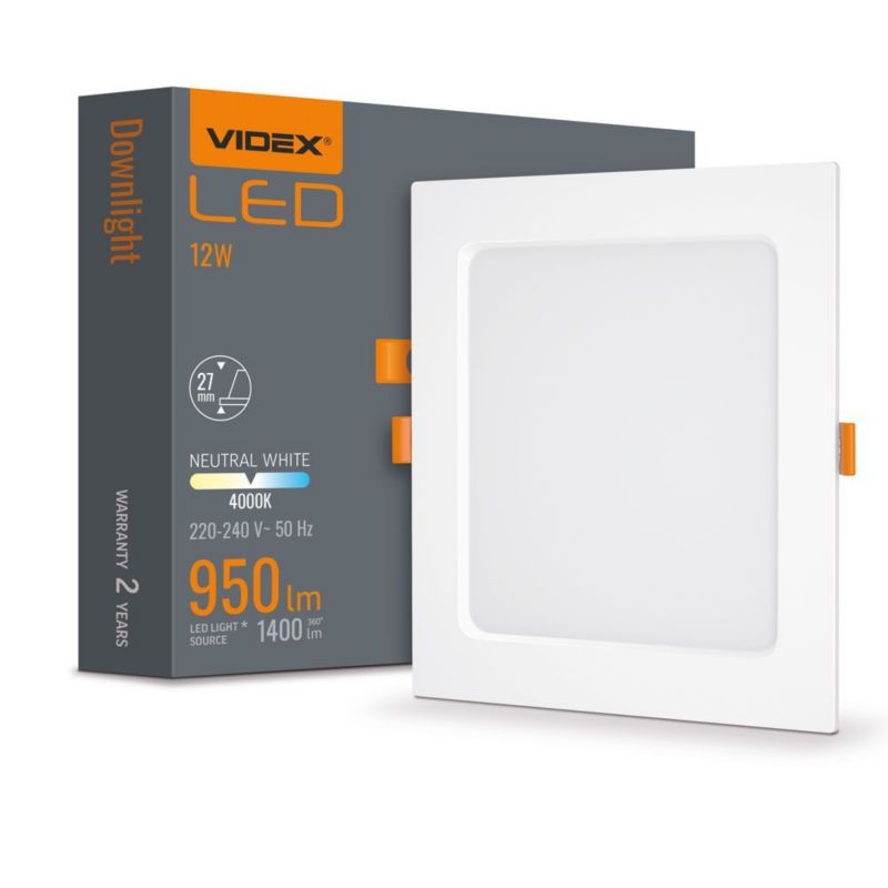 Oprawa sufitowa wpuszczana Videx Downlight biała LED 12W 4000K 1400lm IP20 wym: 17,5 x 17,5 x 2,7 cm kwadratowa - 1 szt.