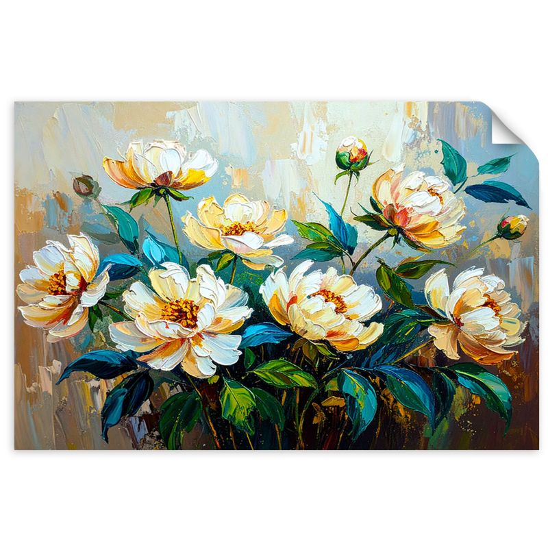 Naklejka na ścianę do salonu sypialni Feeby Bukiet Kwiatów Zielony imitacja farby 100x70cm 1szt