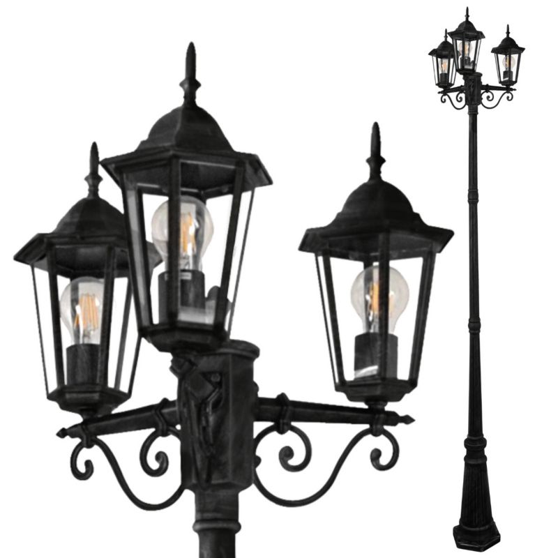 Latarnia ogrodowa Polux Liguria czarny mat 3 x E27 x 20W IP43 wym: 258 x 54 x 54 cm - 1 szt.
