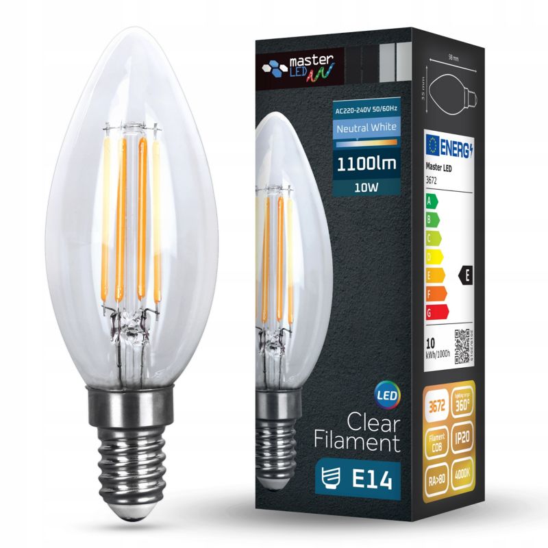 Żarówka LED E14 MasterLED Filament 10W 4000K neutralna biel przezroczysta 1 szt.