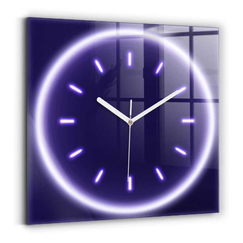 Zegar szklany białe wskazówki Wallfluent 30x30 cm Neonowe kreski 1 szt.
