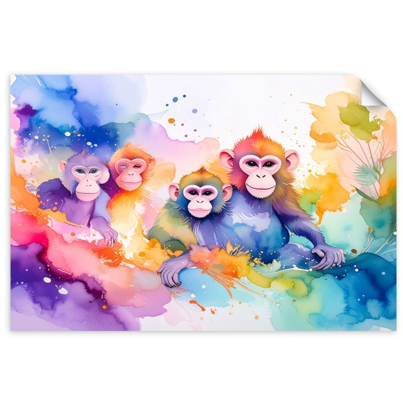 Naklejka samoprzylepna Feeby Kolorowe Małpy w dżungli Akwarela 150x100cm 1szt