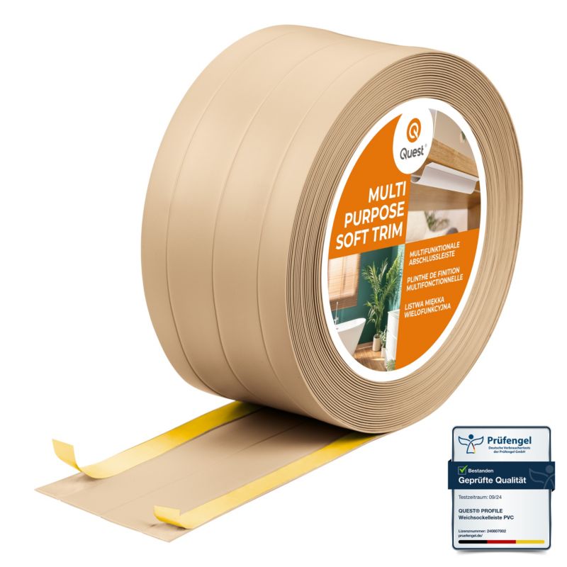 Listwa wykończeniowa W3 z PCV 4w1 120mm, QUEST samoprzylepna, maskująca elastyczna listwa podłogowa, ścienna, piaskowy, 15m